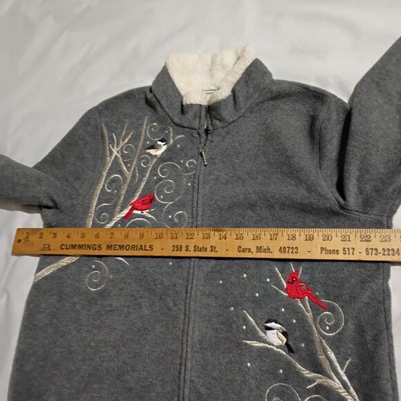 Croft & Barrow Women's Medium Polar Fleece Full-Zip Cardinals/Birds/Birch Jacket - Picture 7 of 10